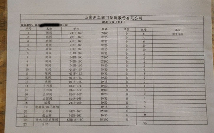 閘閥、球閥、截止閥發貨清單